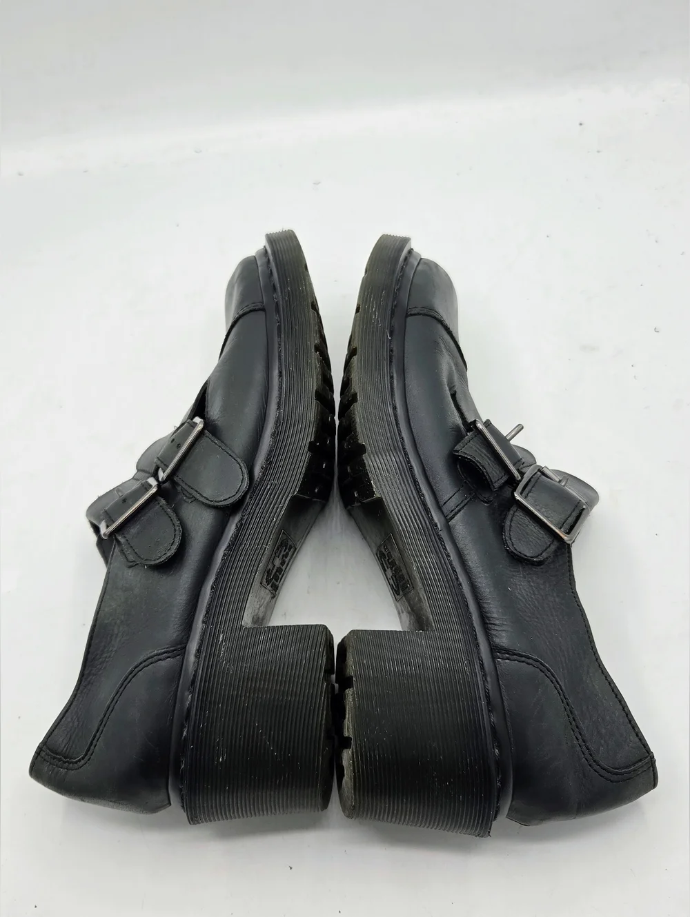 Dr. Martens 8065 Double Strap Heeled Mary Janes - Dark Grey Leather Size 9